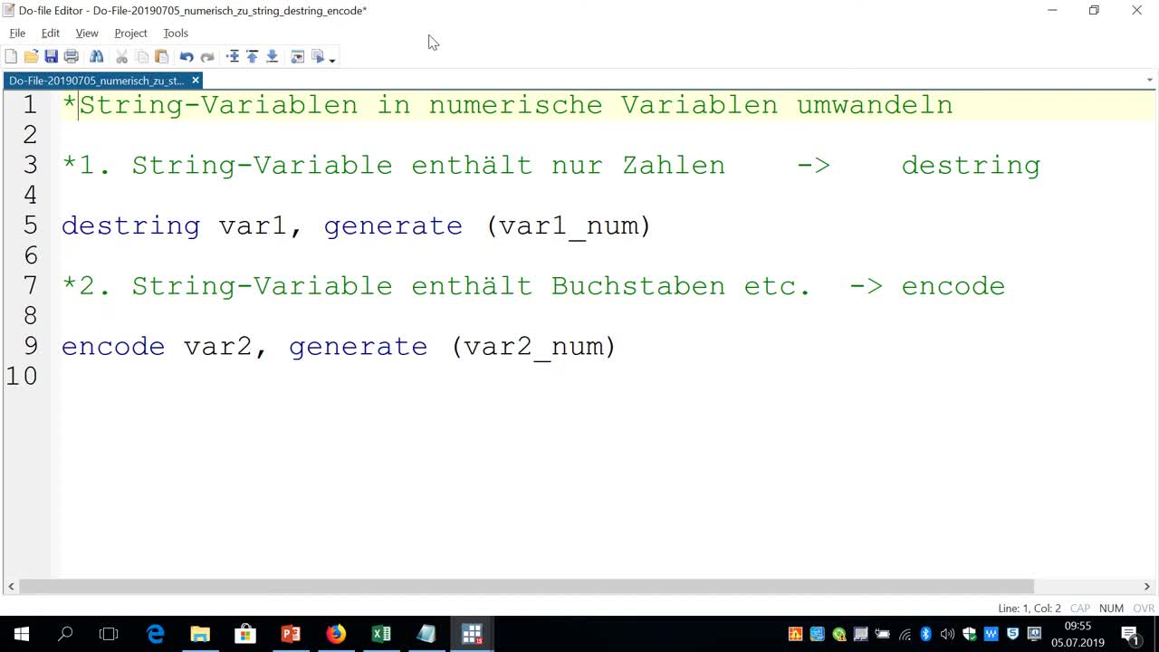 Stata: String-Variable in numerische Variable umwandeln: destring vs.  encode - Paul Borsdorf - Universität Hamburg - Lecture2Go