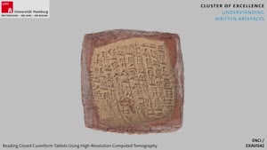 Thumbnail - 3D reconstruction of an enclosed ancient cuneiform tablet (Louvre Museum, AO 8592) in a clay envelope, generated with ENCI (Extracting non-destructively cuneiform inscriptions)