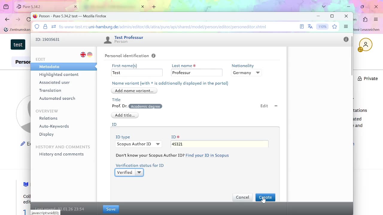 Miniaturansicht - Add IDs (incl. ORCID) to your profile