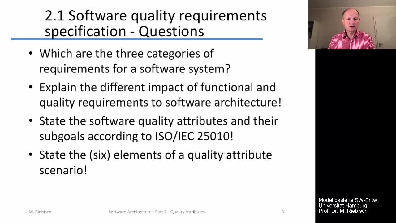 2 1 2 Software Quality Attributes Iso25010 Lecture Software Architectures Prof Dr Matthias Riebisch Universitat Hamburg Lecture2go