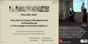 Thumbnail - "Friss oder stirb?" Kann man ein Campus- Management-System als Individuallösung in Time, Budget und Quality einführen? – Ein Projektbericht am Beispiel des "Kernsystems Lehre" der Universität Bern